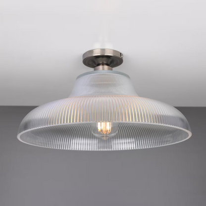Mono Industrial Holophane Glass Flush Ceiling Light
