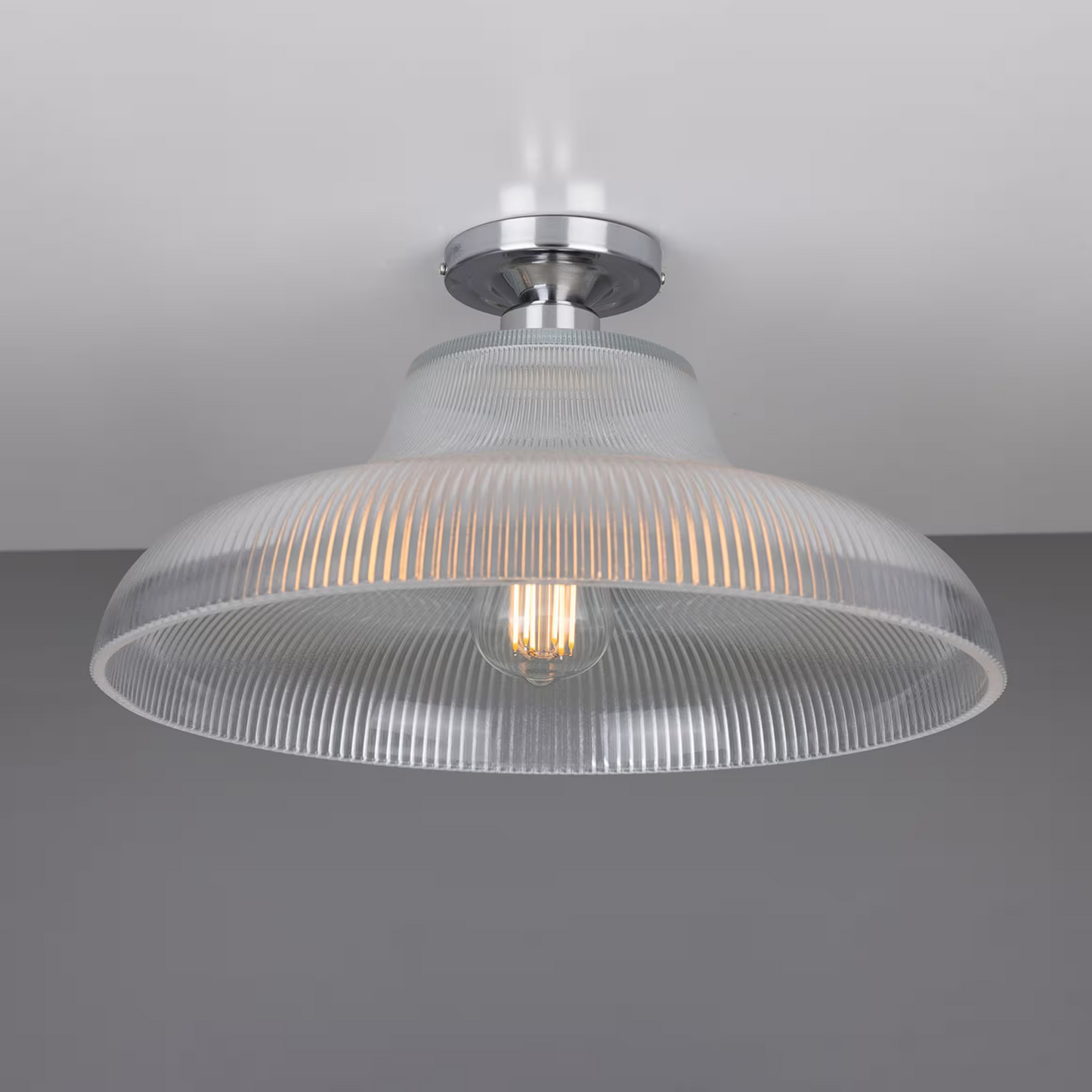 Mono Industrial Holophane Glass Flush Ceiling Light