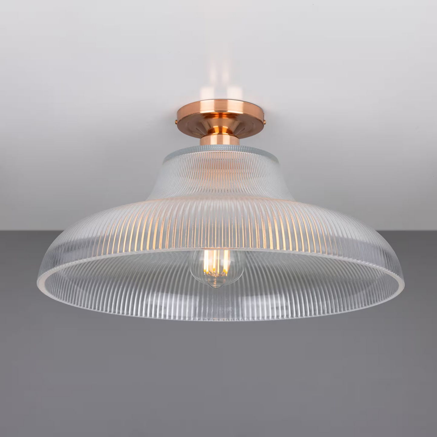 Mono Industrial Holophane Glass Flush Ceiling Light