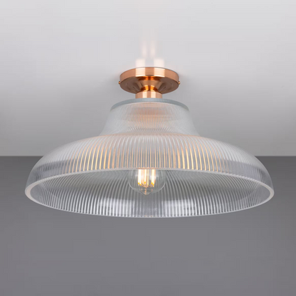 Mono Industrial Holophane Glass Flush Ceiling Light