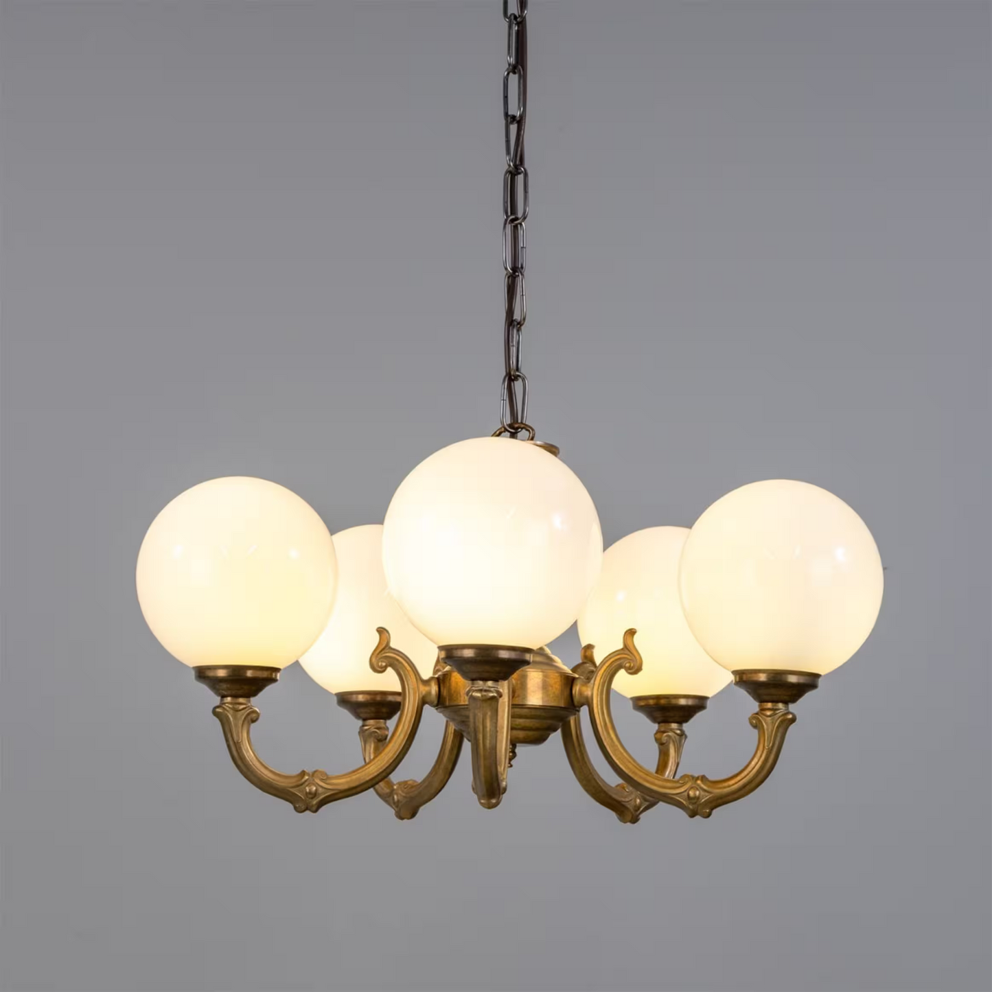 Ben 5-Arm Ornate Brass Chandelier