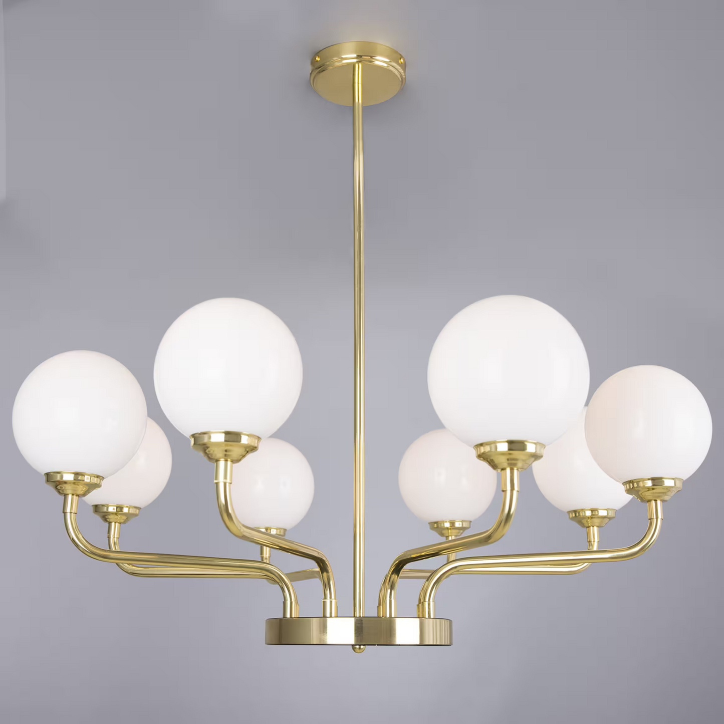 Branford 8-Light Opal Glass Globe Brass Chandelier