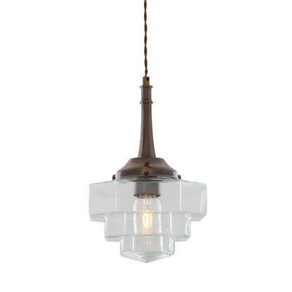 Novato Pendant with Hexagonal Stepped Glass Shade
