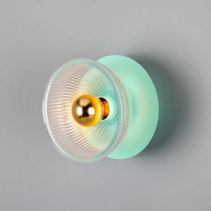 Eclipse Coloured Brass and Holophane Glass Dish Wall Light