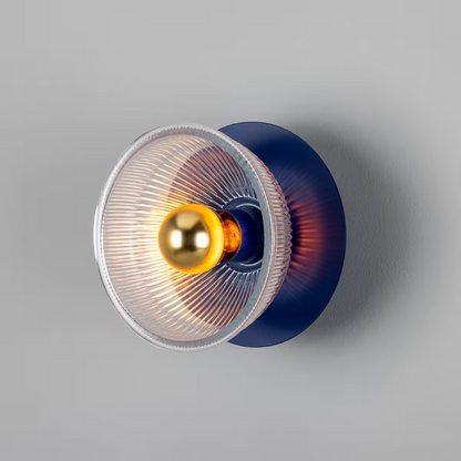 Eclipse Coloured Brass and Holophane Glass Dish Wall Light