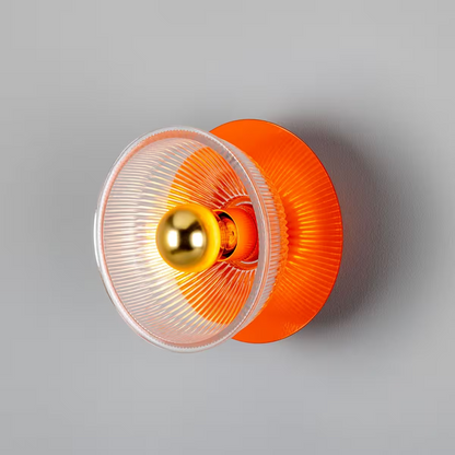 Eclipse Coloured Brass and Holophane Glass Dish Wall Light
