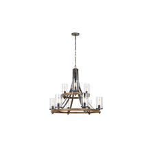 Angelo 9-Light Chandelier in Distressed Weathered Oak & Slate Grey Metal