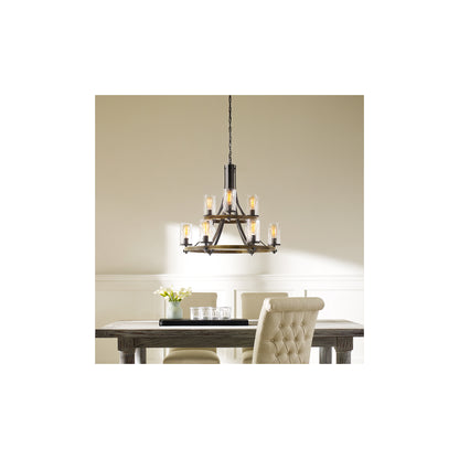 Angelo 9-Light Chandelier in Distressed Weathered Oak & Slate Grey Metal