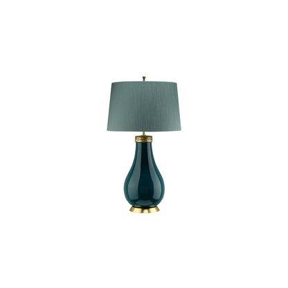 Havering 1-Light Table Lamp in Azure-Turquoise & Aged Brass