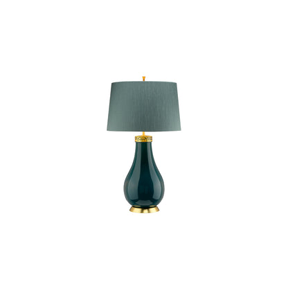 Havering 1-Light Table Lamp in Azure-Turquoise & Aged Brass