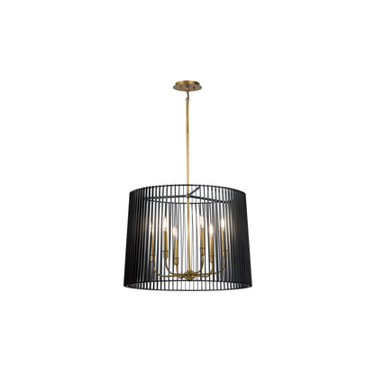 Linara 6-Light Pendant Chandelier in Black & Natural Brass