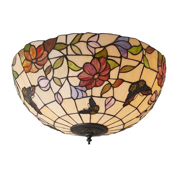 Interiors 1900 Butterfly 2-Light Large Flush Mount with Tiffany Glass