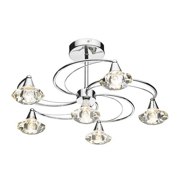 Dar Luther 6-Light Semi Flush with Crystal Glass Shades