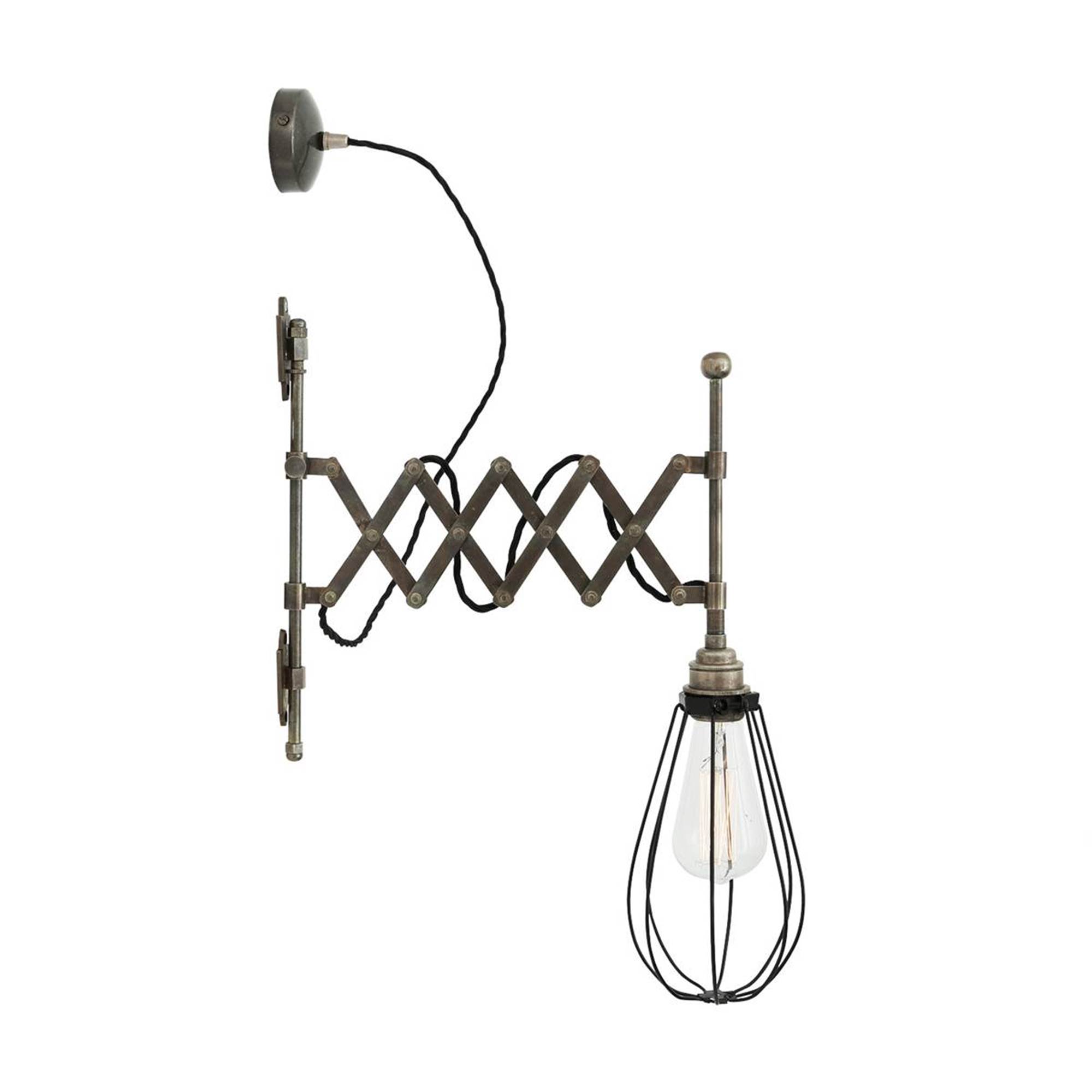 Mullan Lighting Calis Adjustable Wall Light with Scissor Arm Cage - Antique  Silver